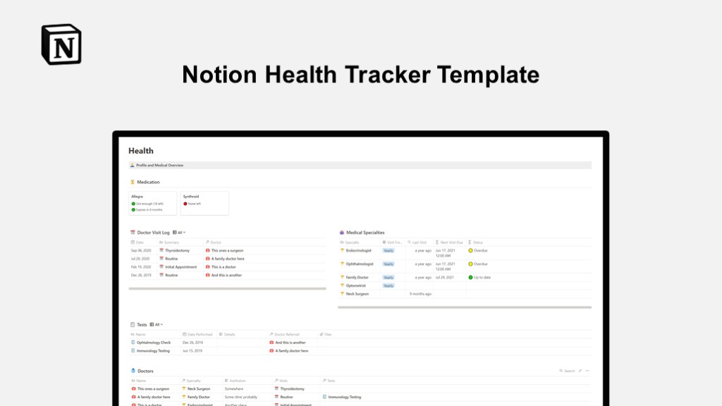 Notion Health Tracker Template