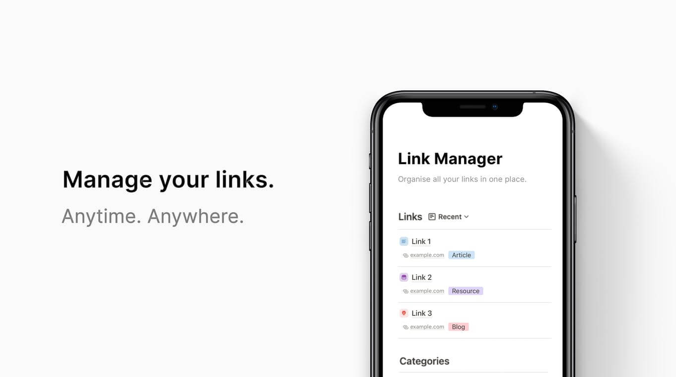 Notion Link Manager Template for mobile