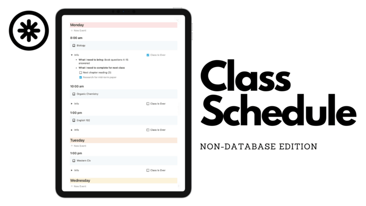 Notion for Students: Minimal Class Schedule