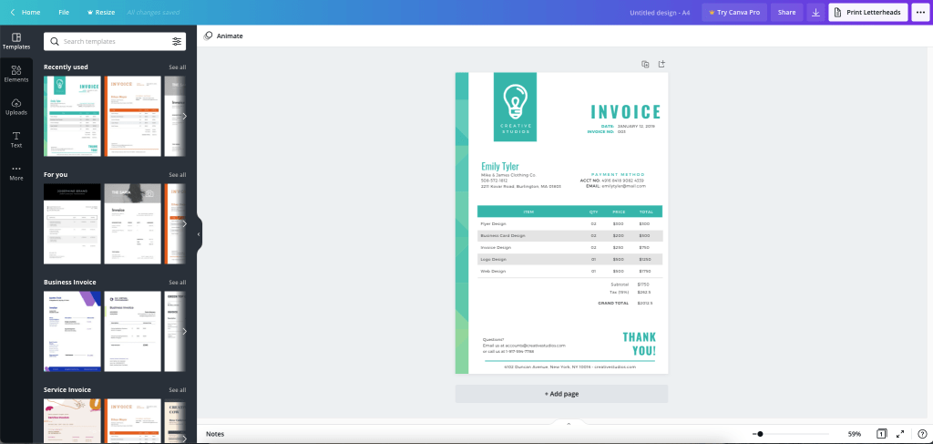 Canva Invoice Generator