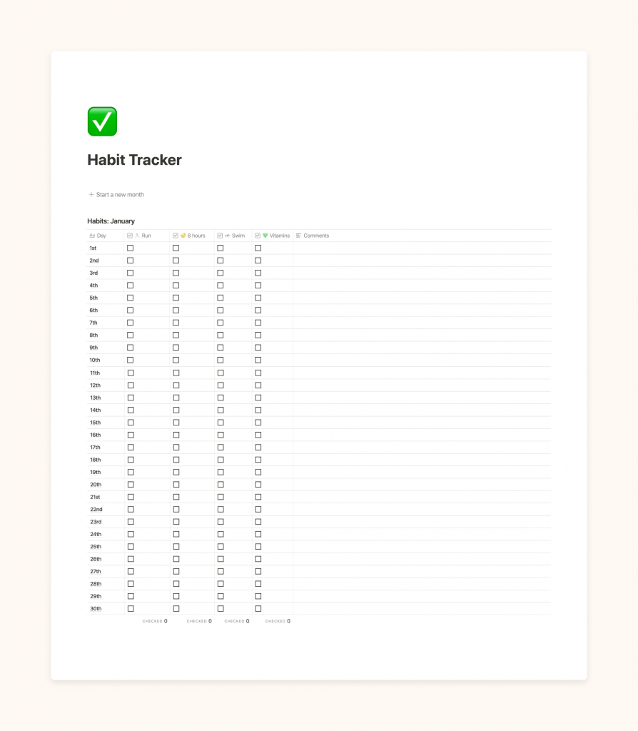 Monthly Habit Tracker