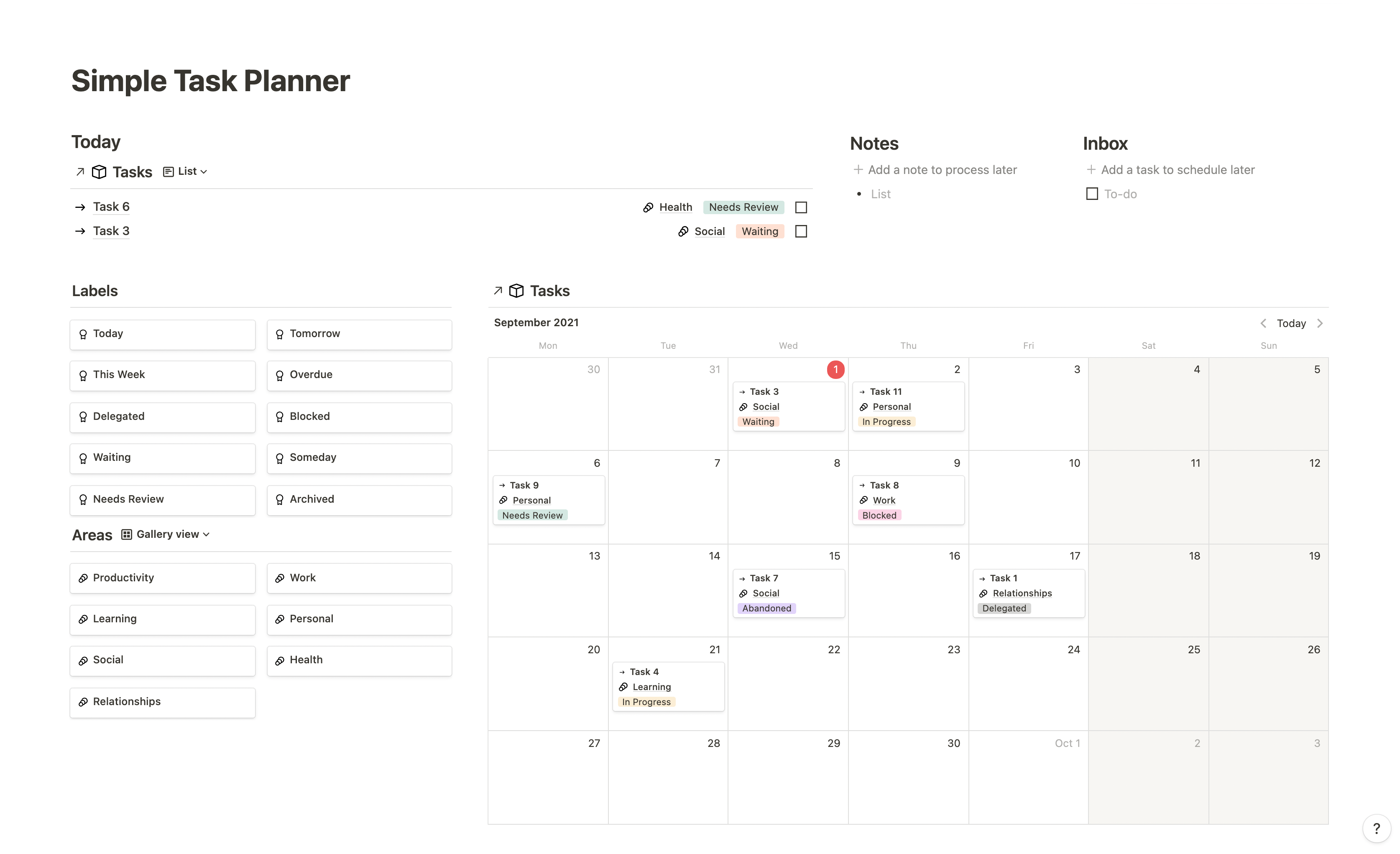 Notion Template – Simple Task Planner